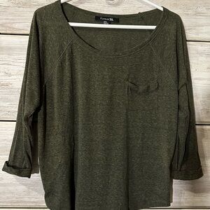 Forever 21 Forest Green Cuffed Sleeve Top